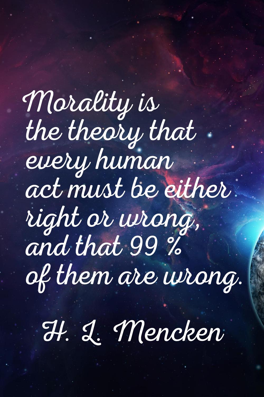 Morality is the theory that every human act must be either right or wrong, and that 99 % of them ar