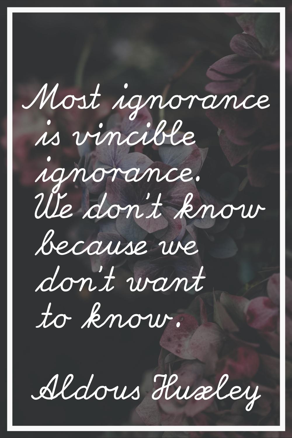Most ignorance is vincible ignorance. We don't know because we don't want to know.