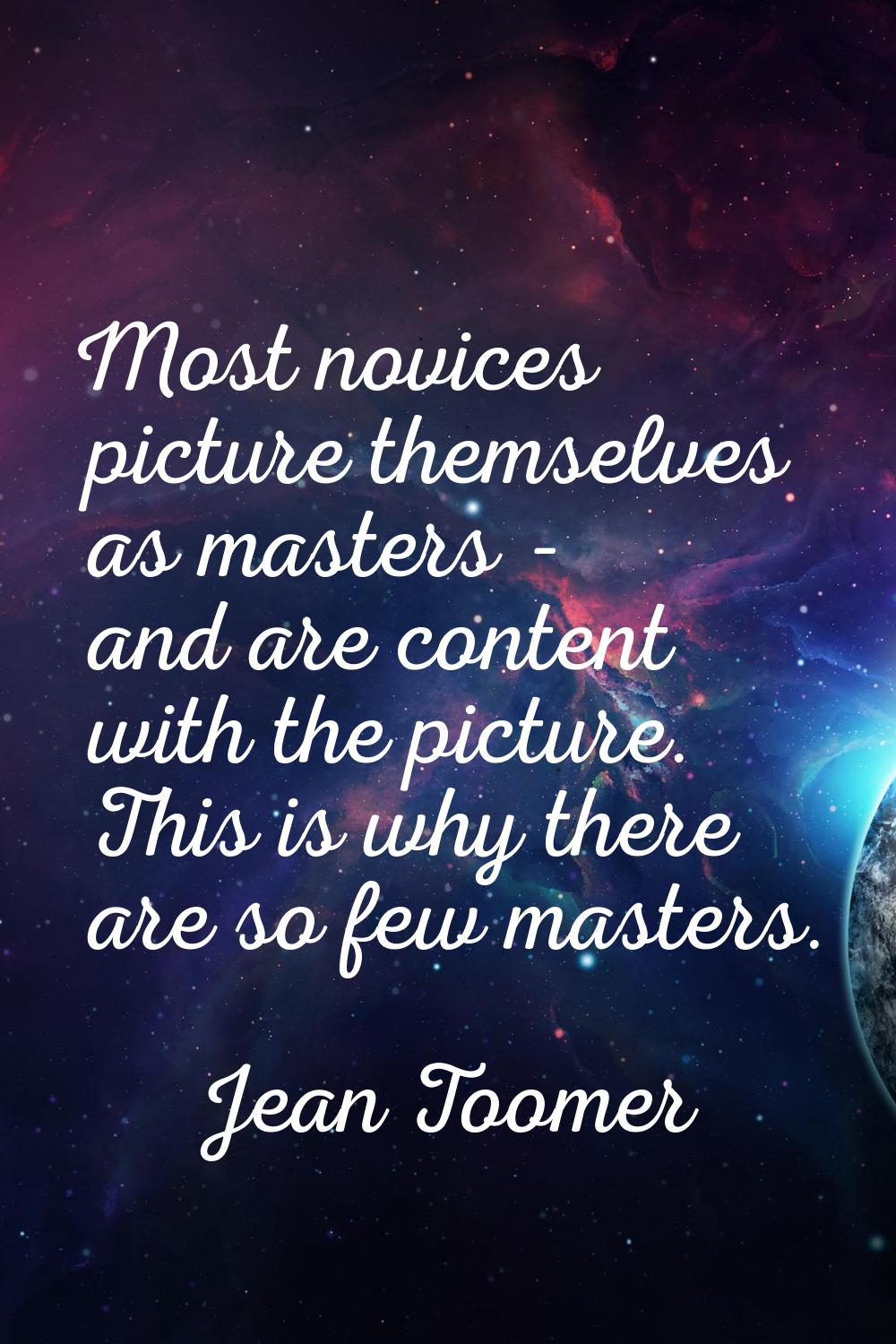 Most novices picture themselves as masters - and are content with the picture. This is why there ar