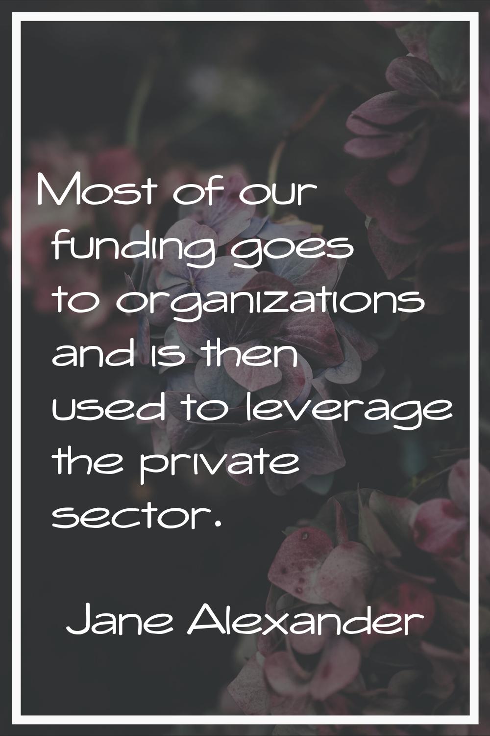Most of our funding goes to organizations and is then used to leverage the private sector.