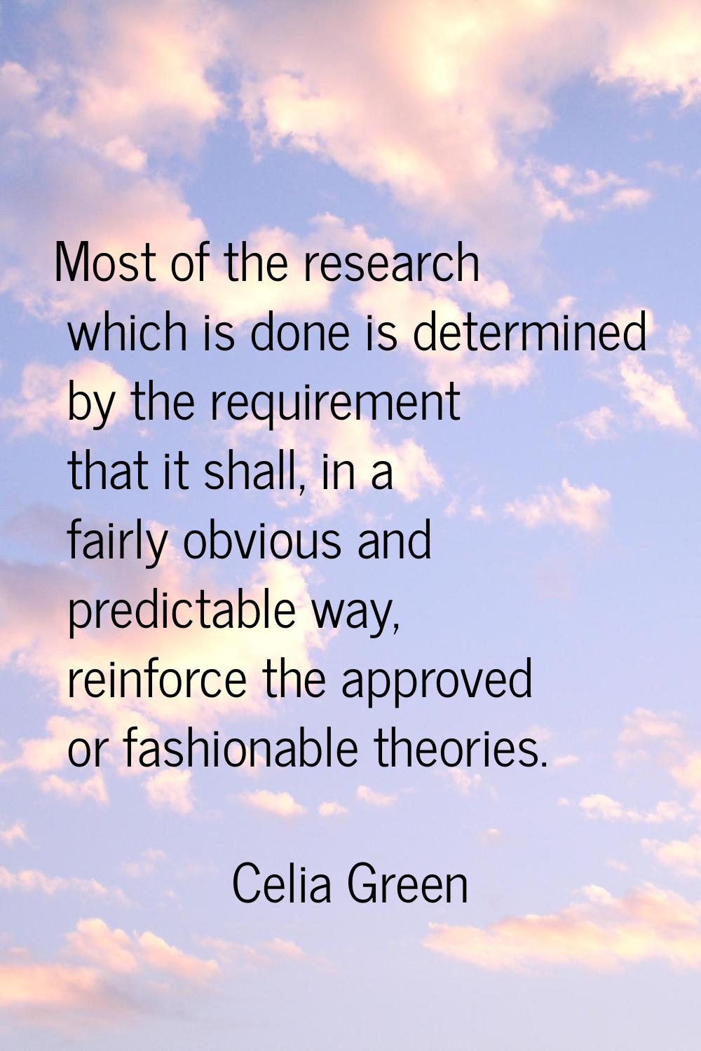 Most of the research which is done is determined by the requirement that it shall, in a fairly obvi