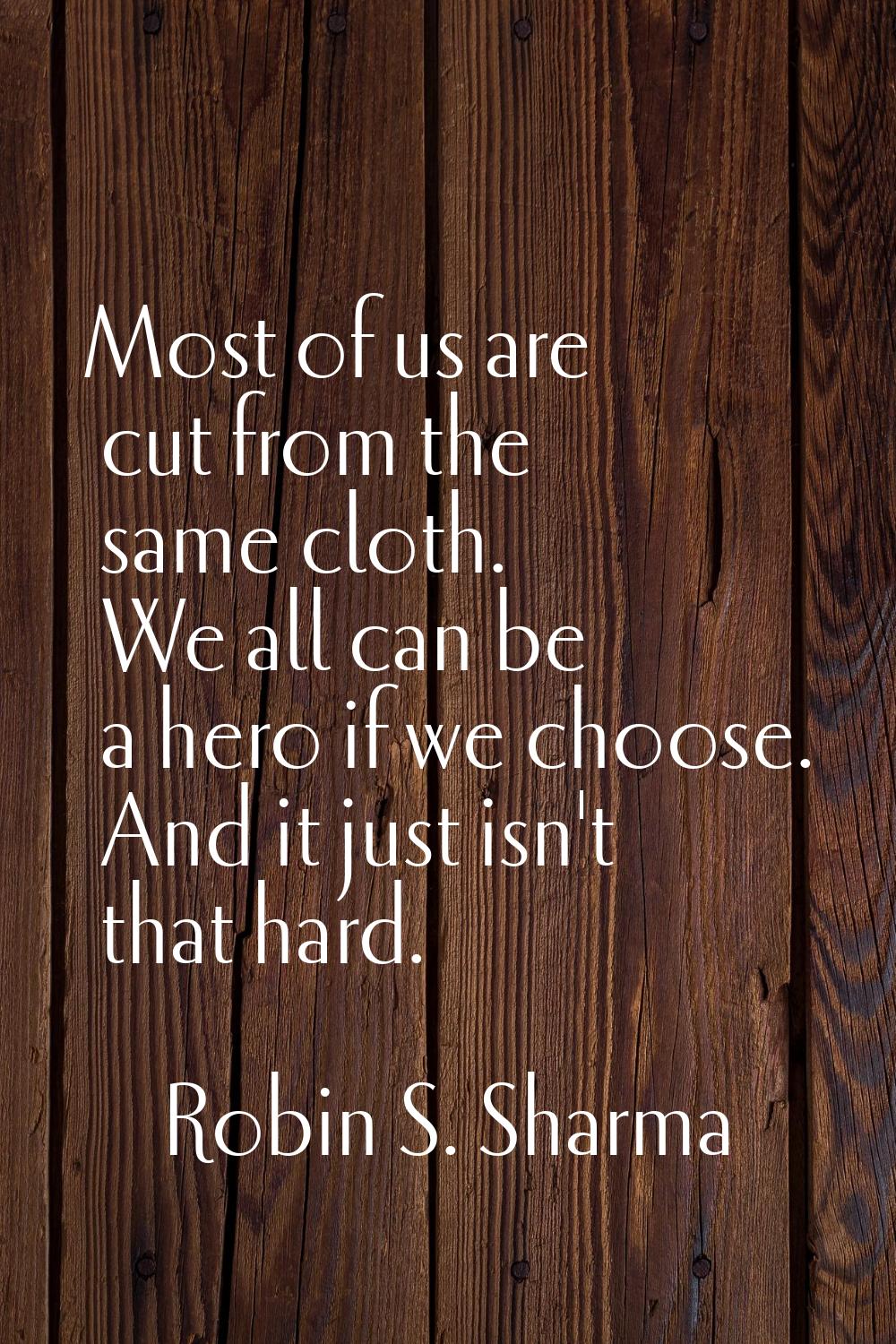 Most of us are cut from the same cloth. We all can be a hero if we choose. And it just isn't that h