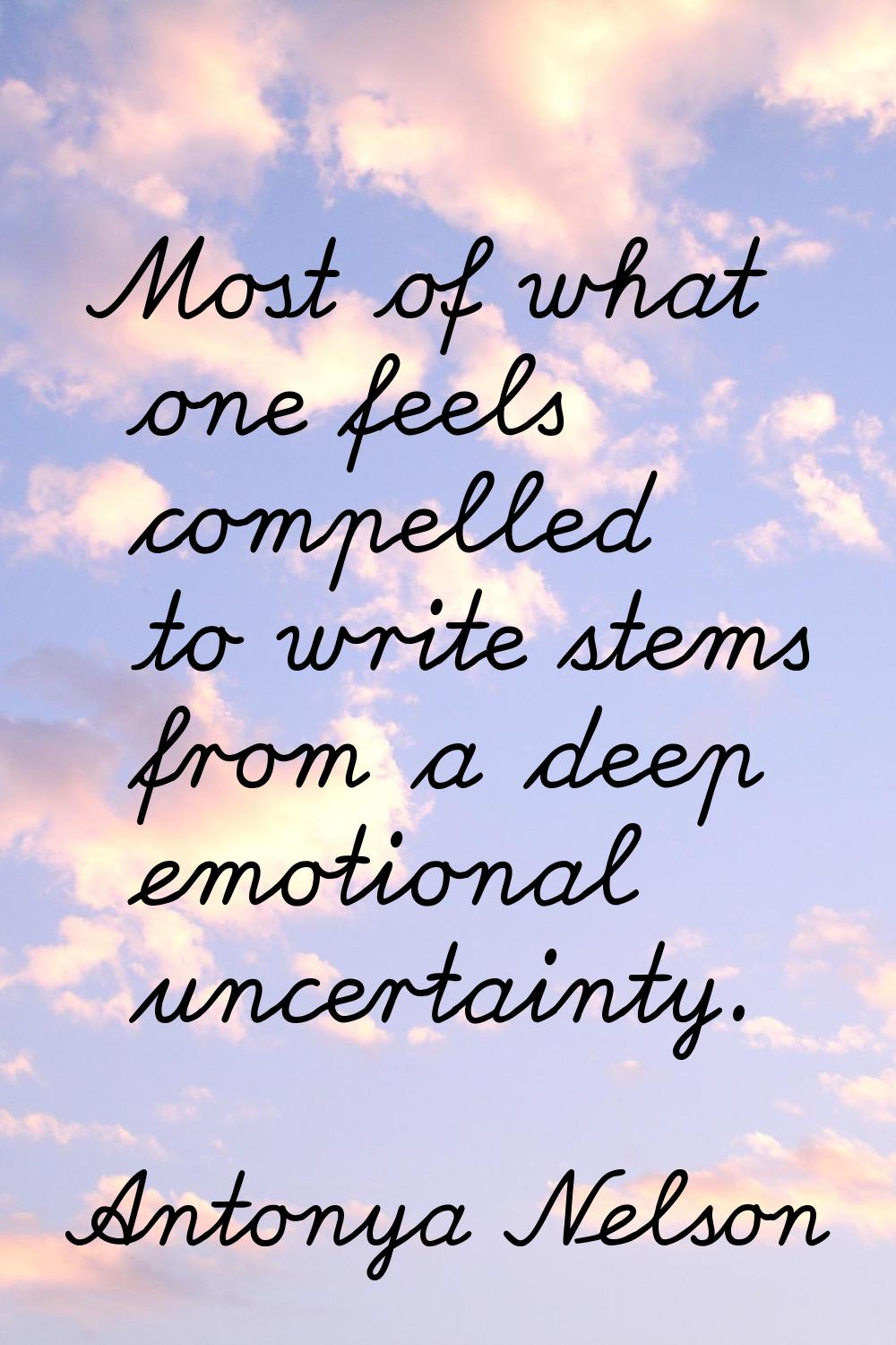 Most of what one feels compelled to write stems from a deep emotional uncertainty.