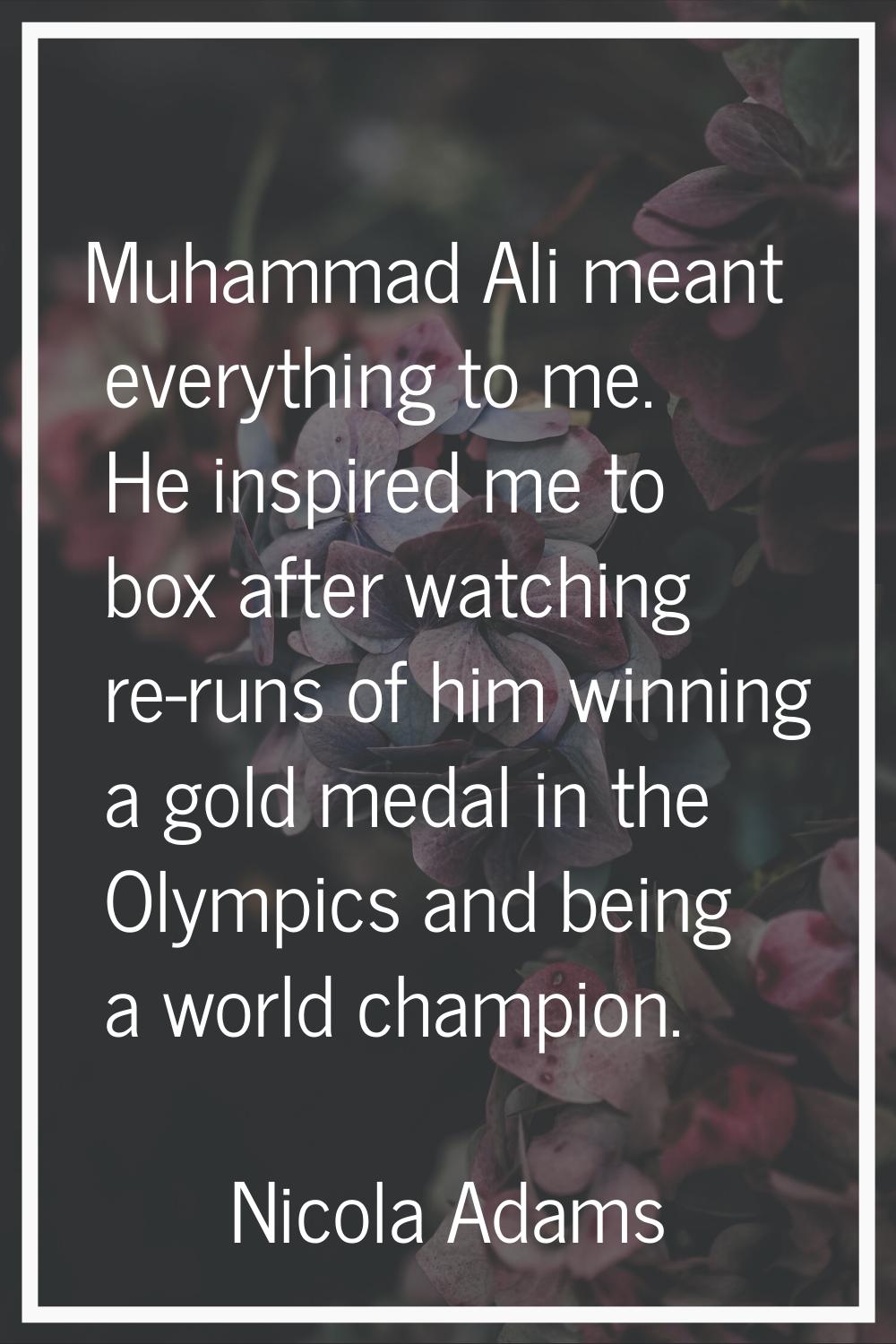 Muhammad Ali meant everything to me. He inspired me to box after watching re-runs of him winning a 