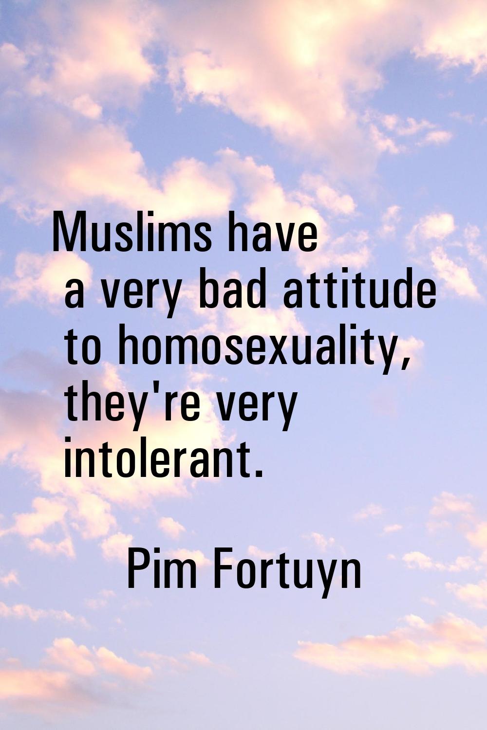 Muslims have a very bad attitude to homosexuality, they're very intolerant.