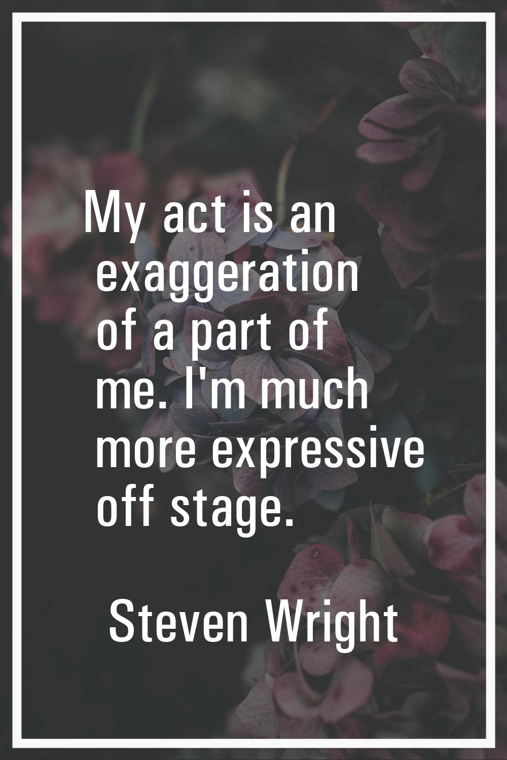 My act is an exaggeration of a part of me. I'm much more expressive off stage.