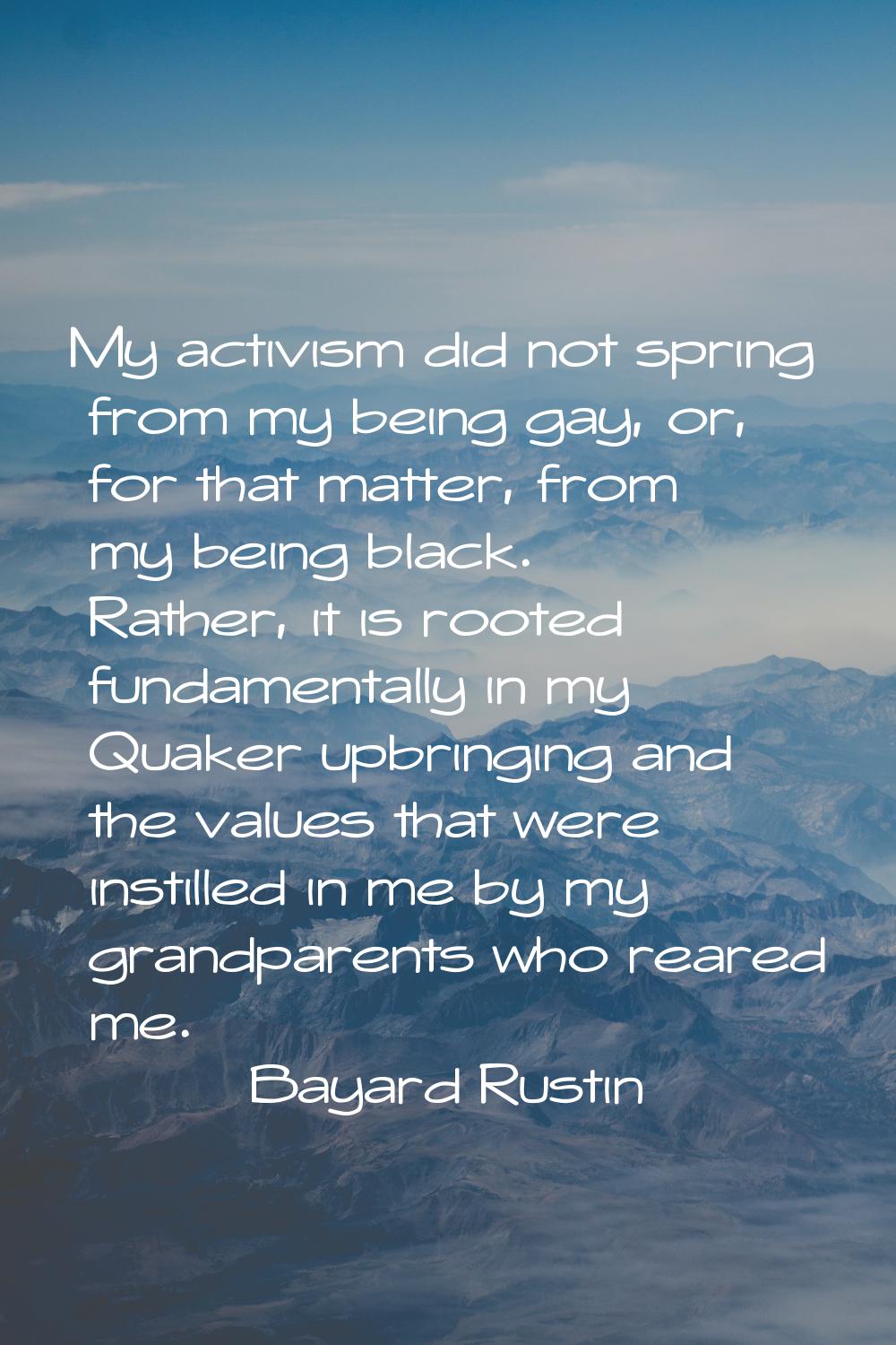 My activism did not spring from my being gay, or, for that matter, from my being black. Rather, it 