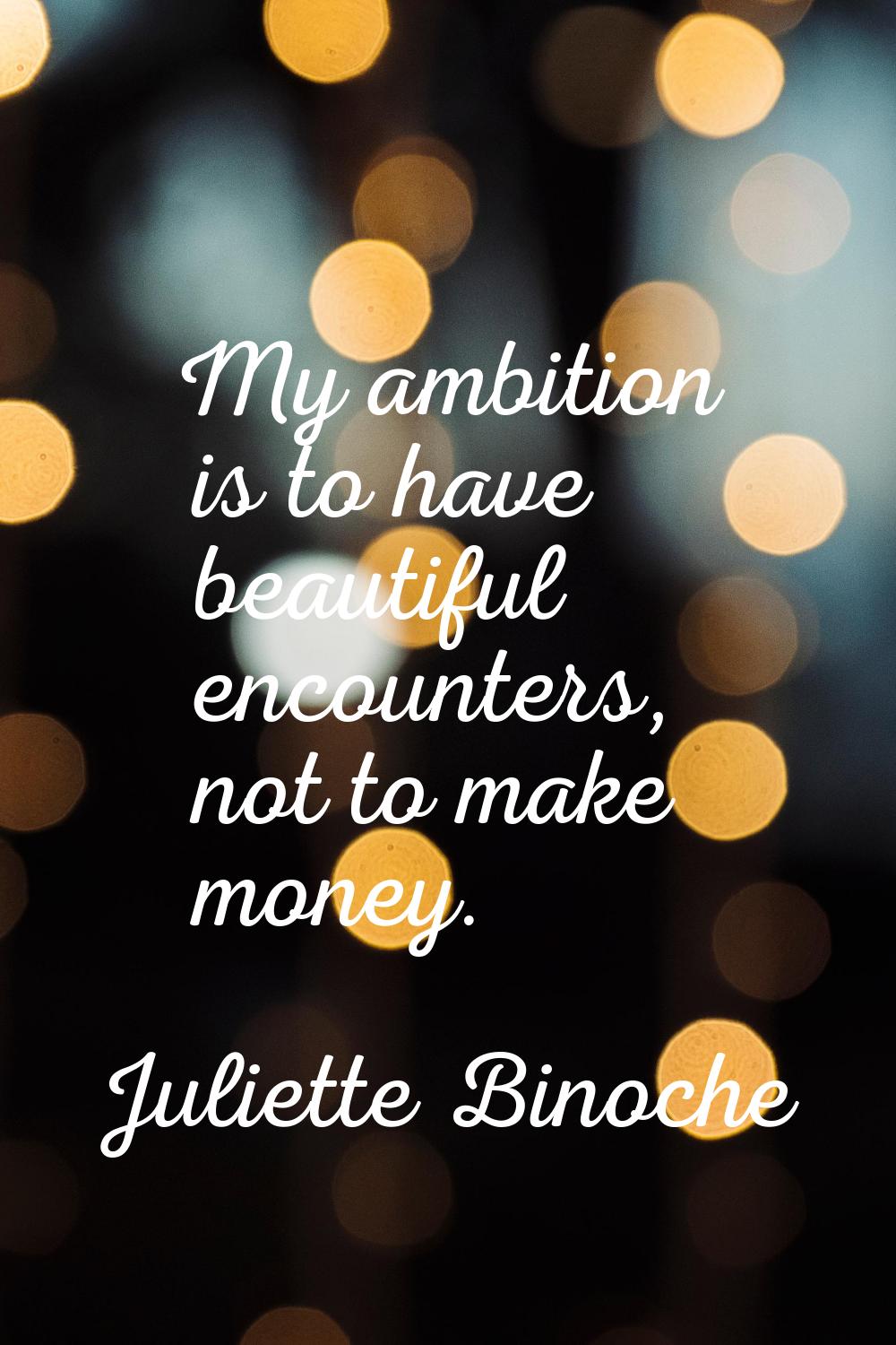 My ambition is to have beautiful encounters, not to make money.