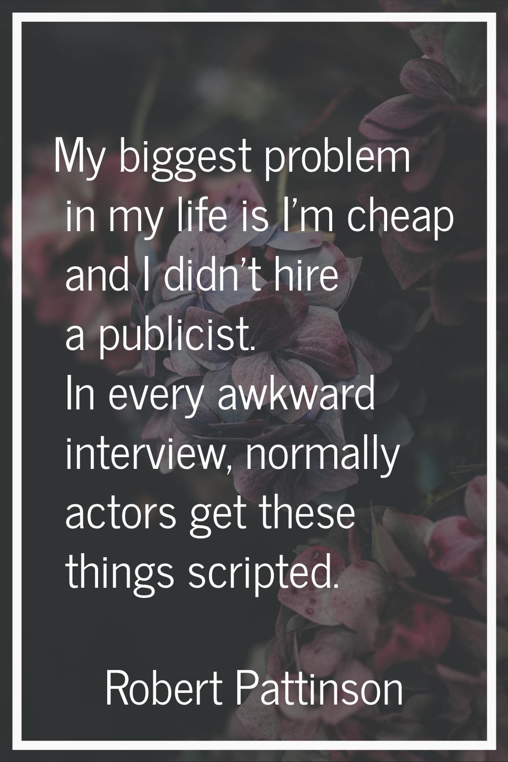 My biggest problem in my life is I'm cheap and I didn't hire a publicist. In every awkward intervie