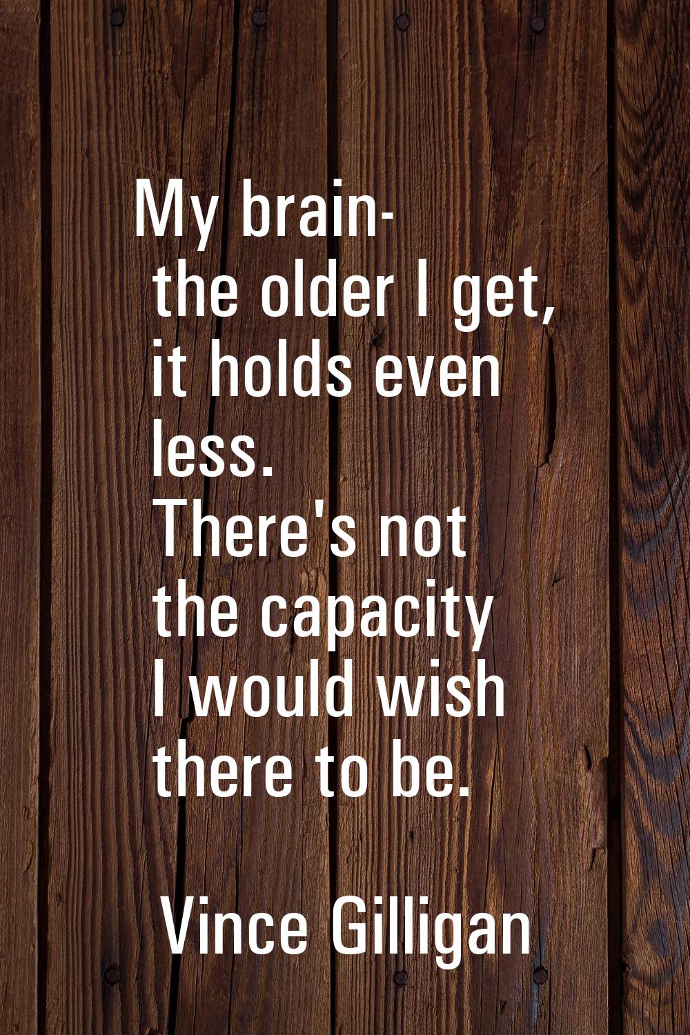 My brain- the older I get, it holds even less. There's not the capacity I would wish there to be.