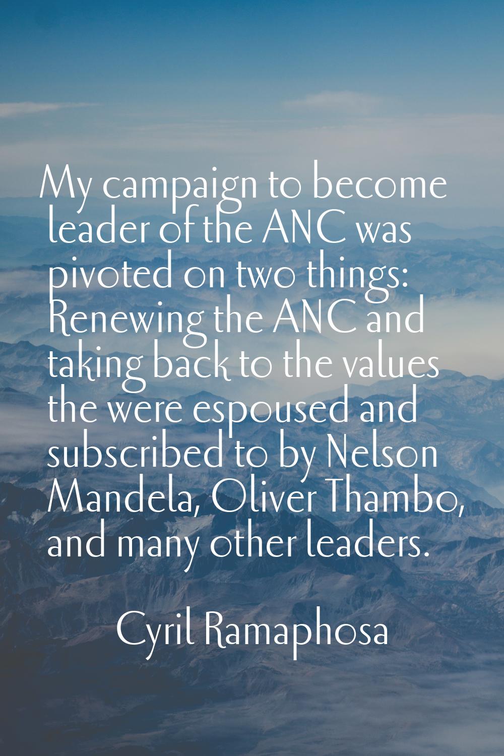 My campaign to become leader of the ANC was pivoted on two things: Renewing the ANC and taking back