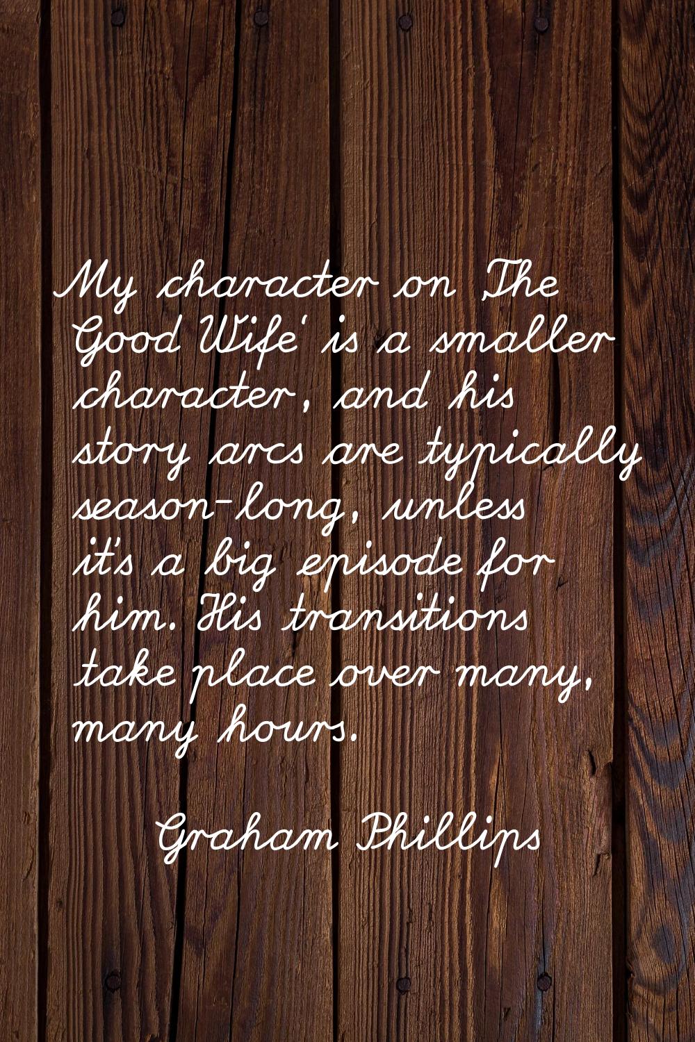 My character on 'The Good Wife' is a smaller character, and his story arcs are typically season-lon