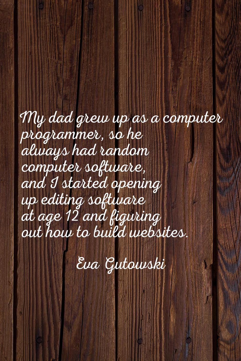 My dad grew up as a computer programmer, so he always had random computer software, and I started o