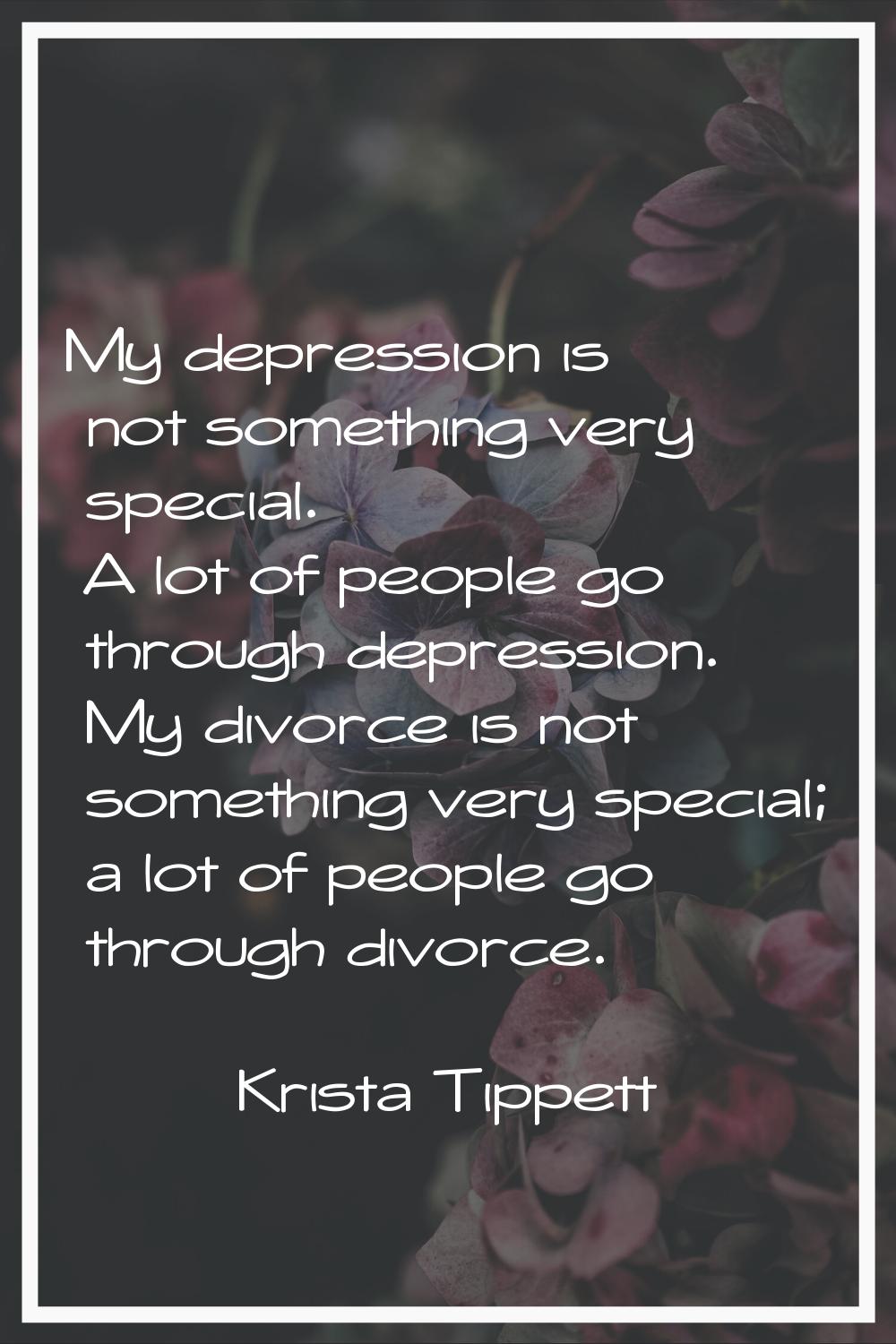 My depression is not something very special. A lot of people go through depression. My divorce is n