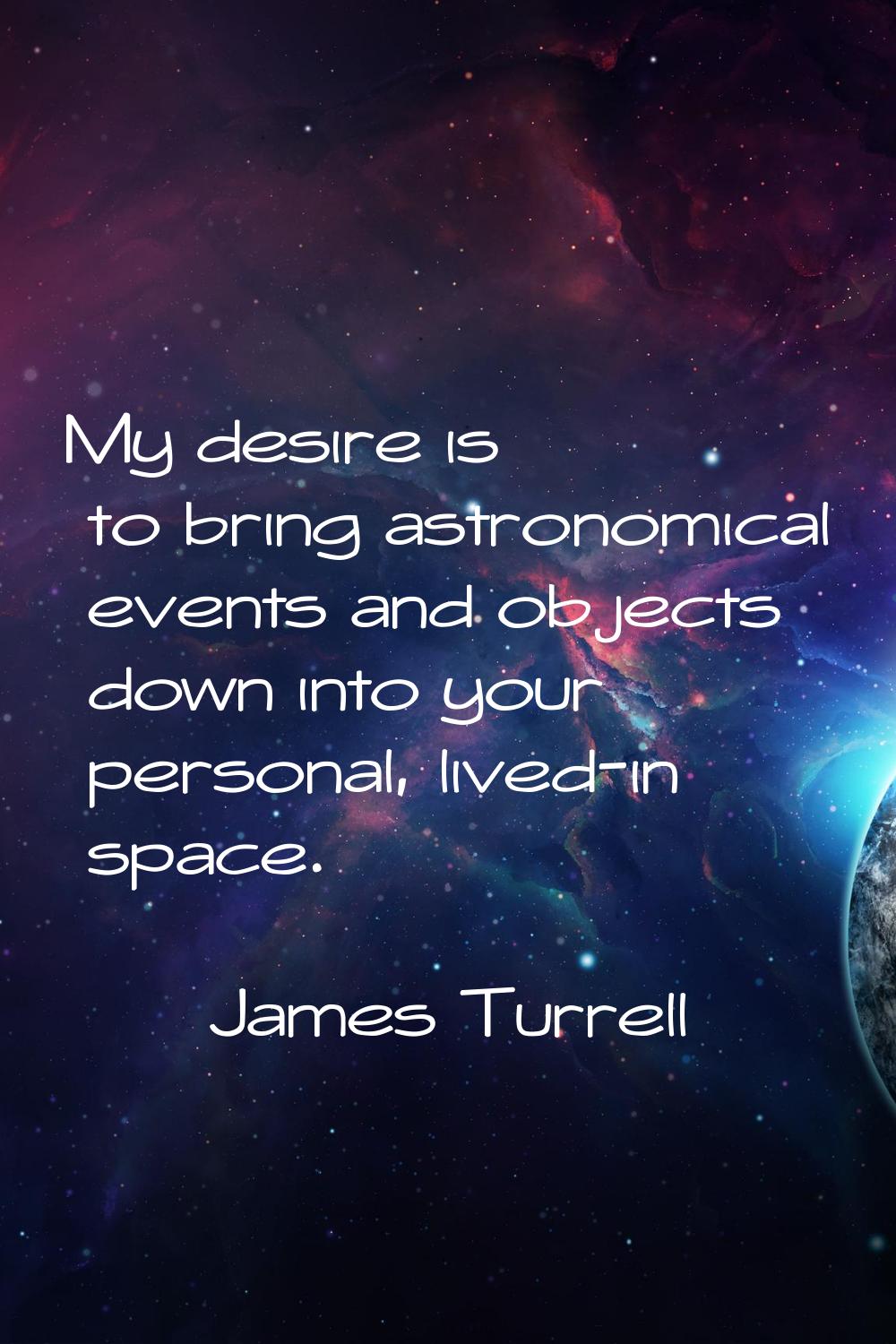 My desire is to bring astronomical events and objects down into your personal, lived-in space.