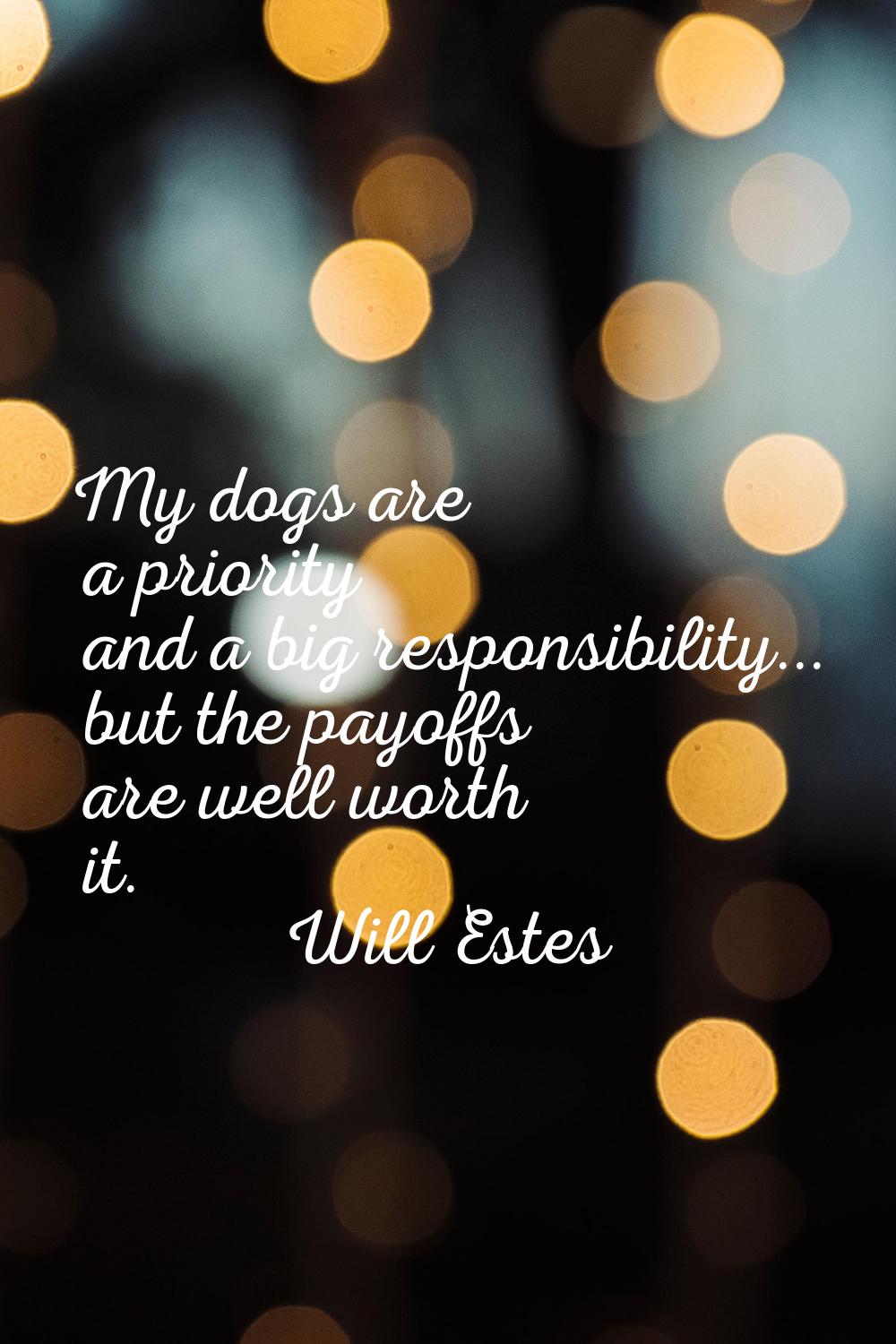 My dogs are a priority and a big responsibility... but the payoffs are well worth it.
