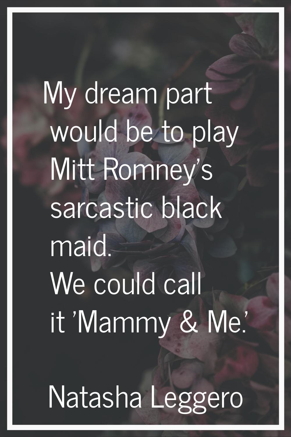 My dream part would be to play Mitt Romney's sarcastic black maid. We could call it 'Mammy & Me.'
