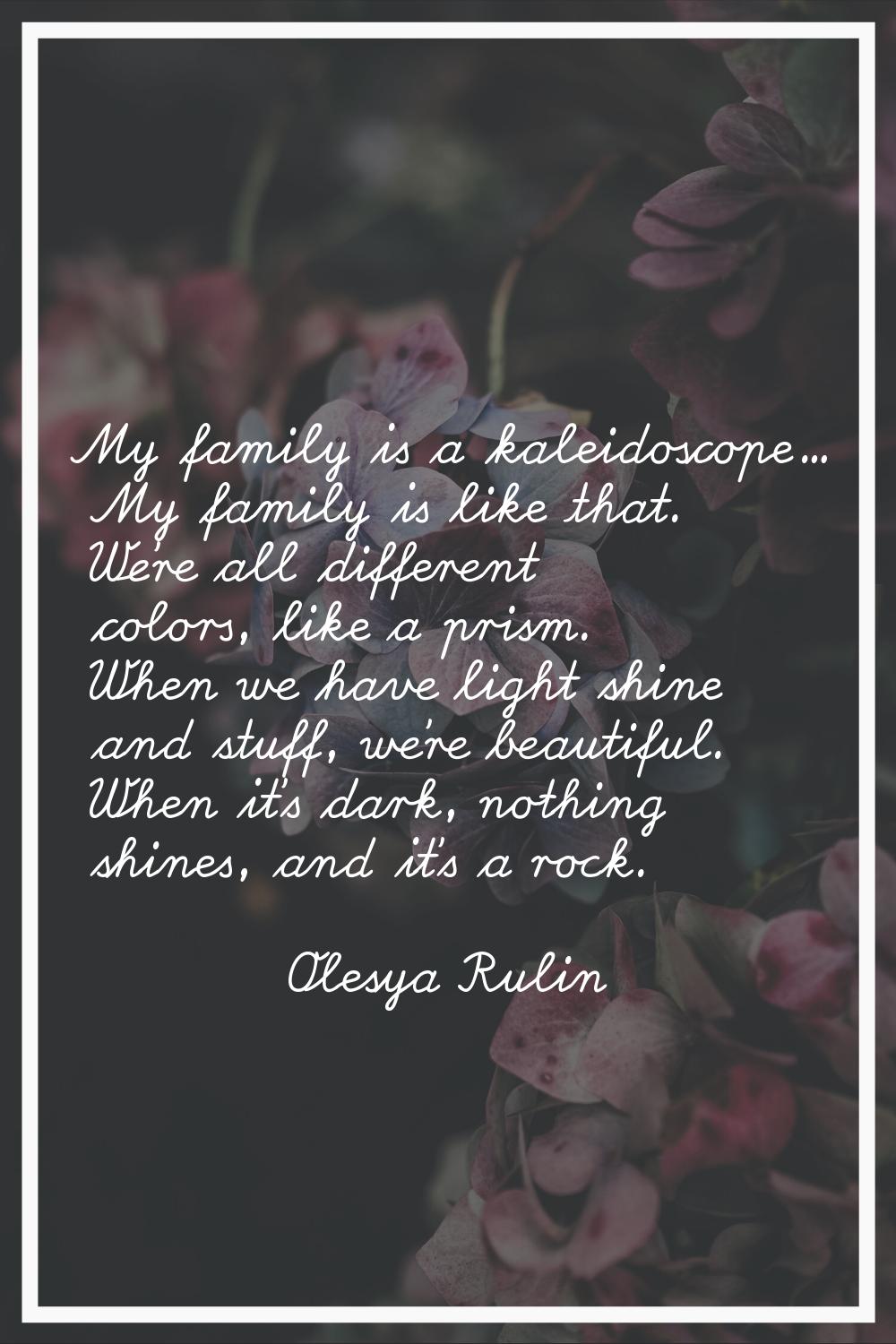 My family is a kaleidoscope... My family is like that. We're all different colors, like a prism. Wh