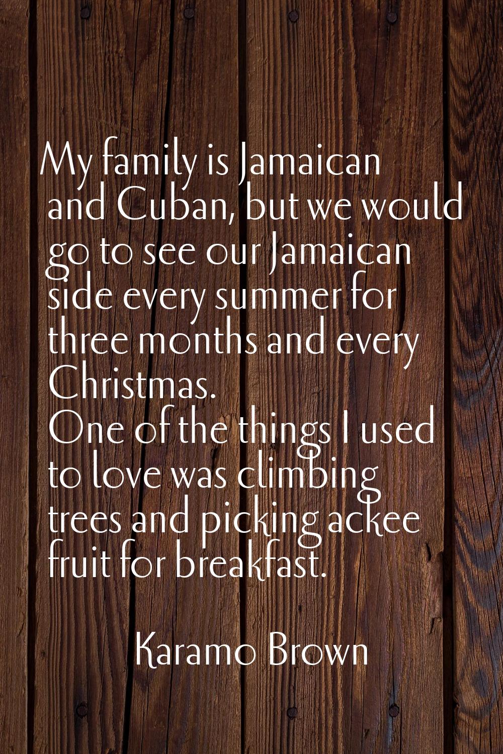 My family is Jamaican and Cuban, but we would go to see our Jamaican side every summer for three mo