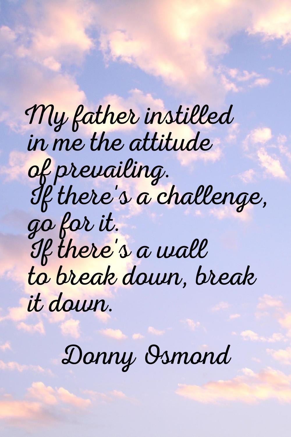 My father instilled in me the attitude of prevailing. If there's a challenge, go for it. If there's