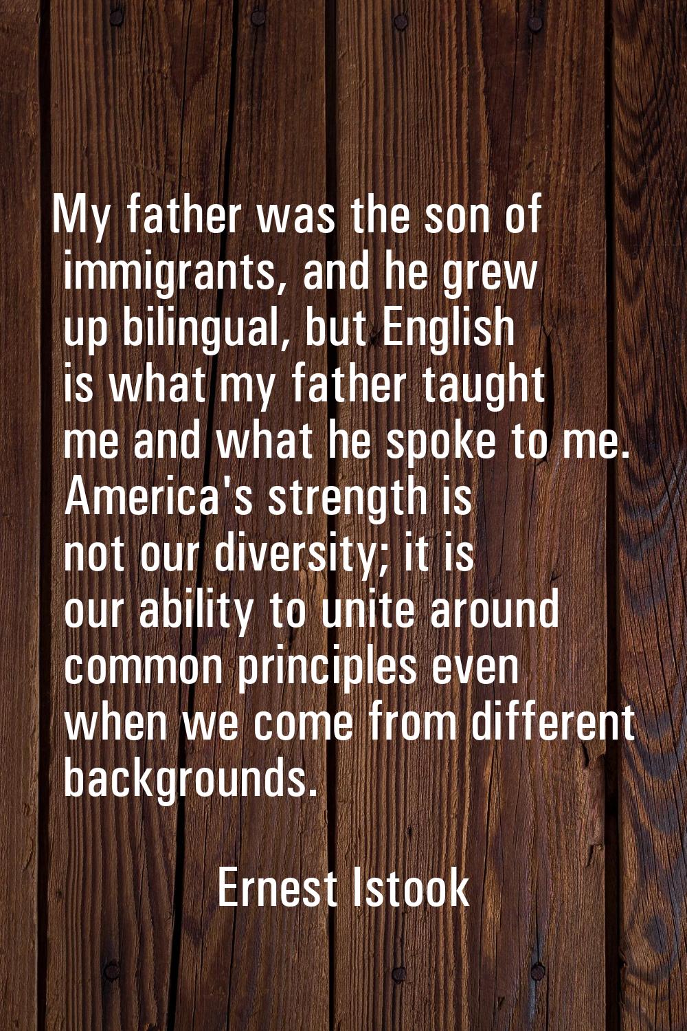 My father was the son of immigrants, and he grew up bilingual, but English is what my father taught
