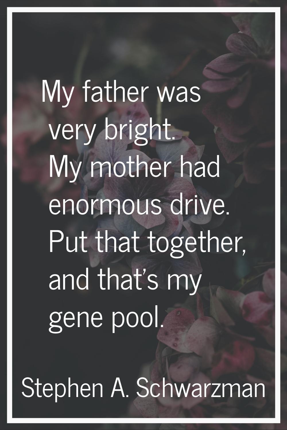 My father was very bright. My mother had enormous drive. Put that together, and that's my gene pool