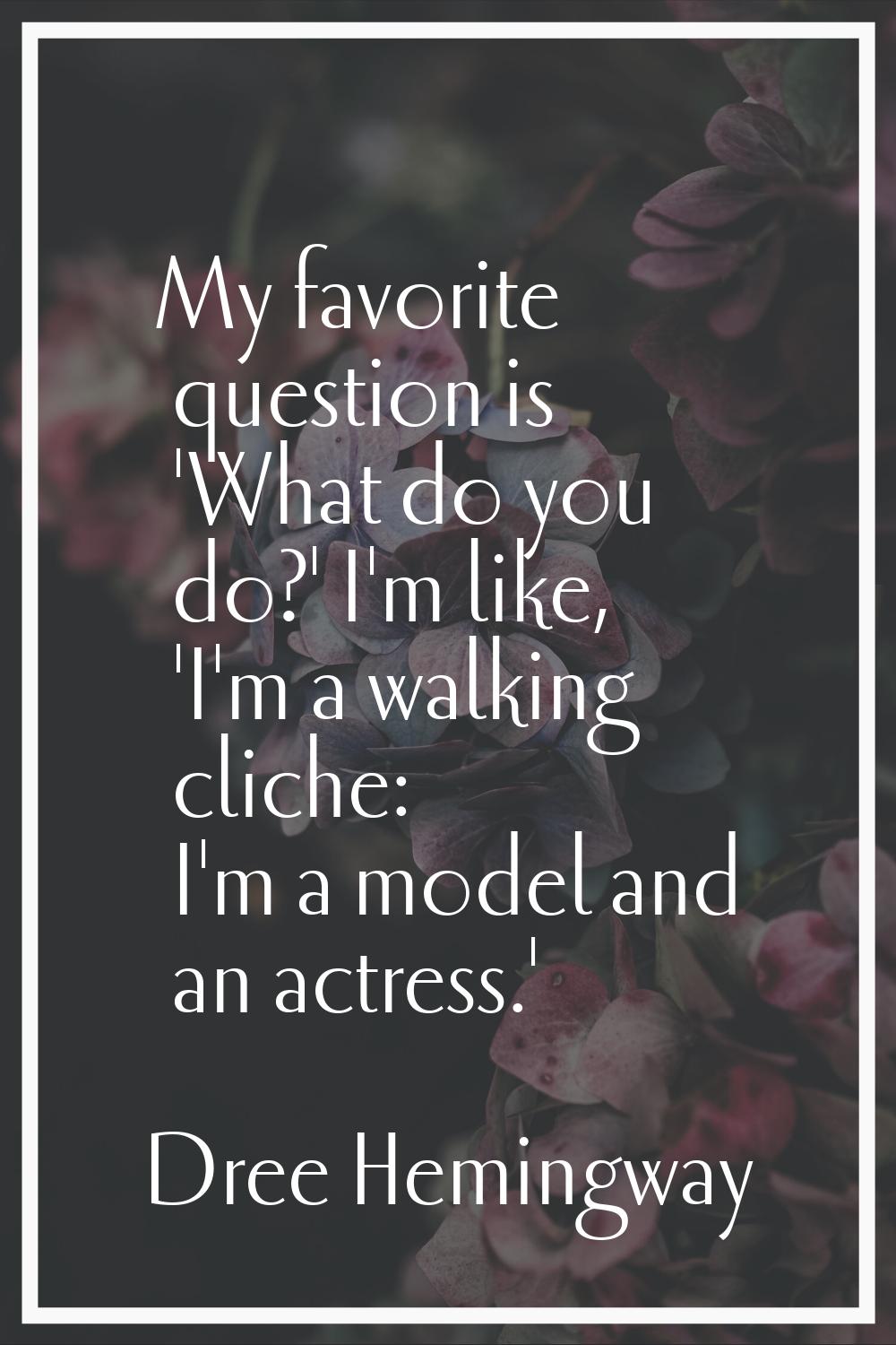 My favorite question is 'What do you do?' I'm like, 'I'm a walking cliche: I'm a model and an actre