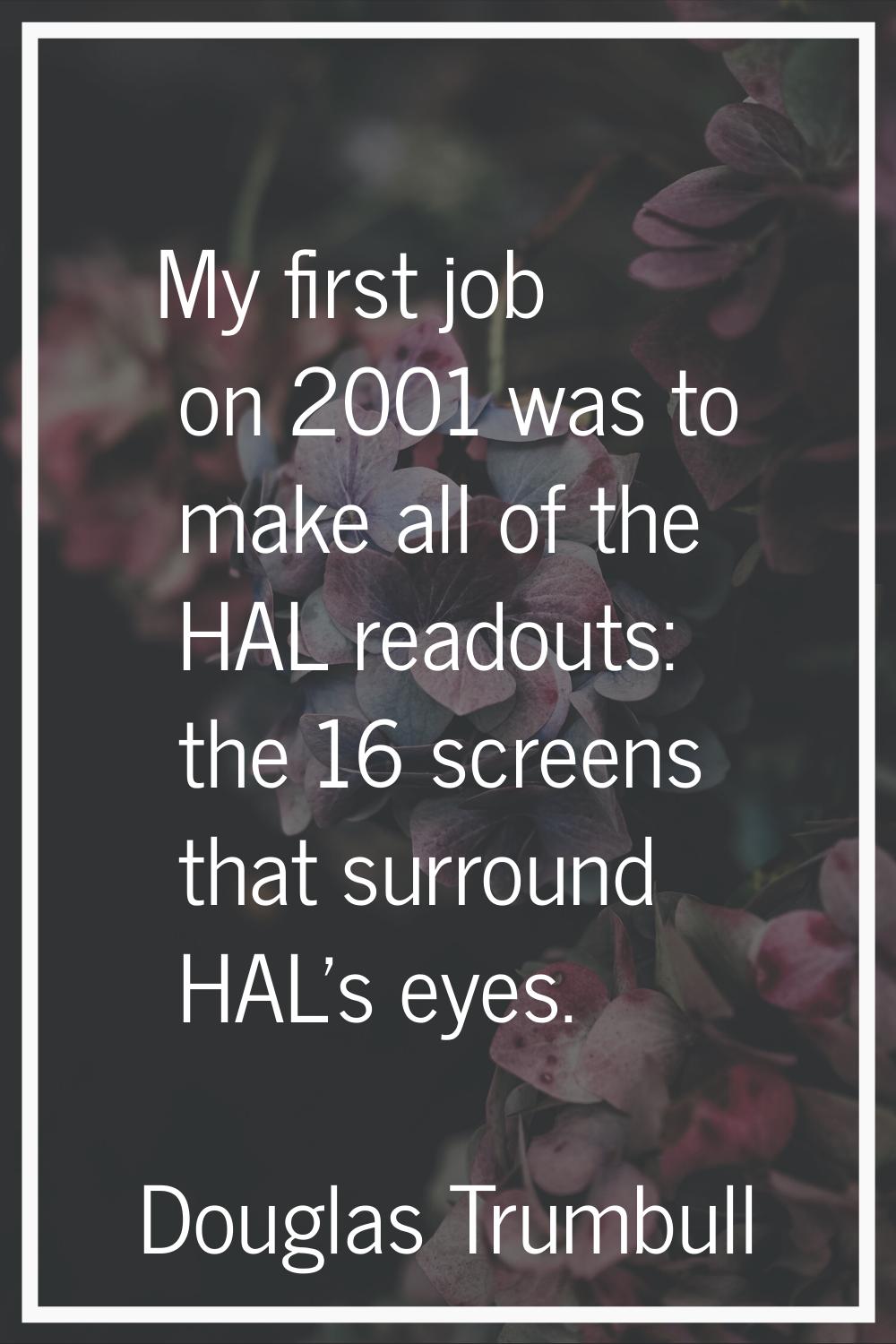 My first job on 2001 was to make all of the HAL readouts: the 16 screens that surround HAL's eyes.