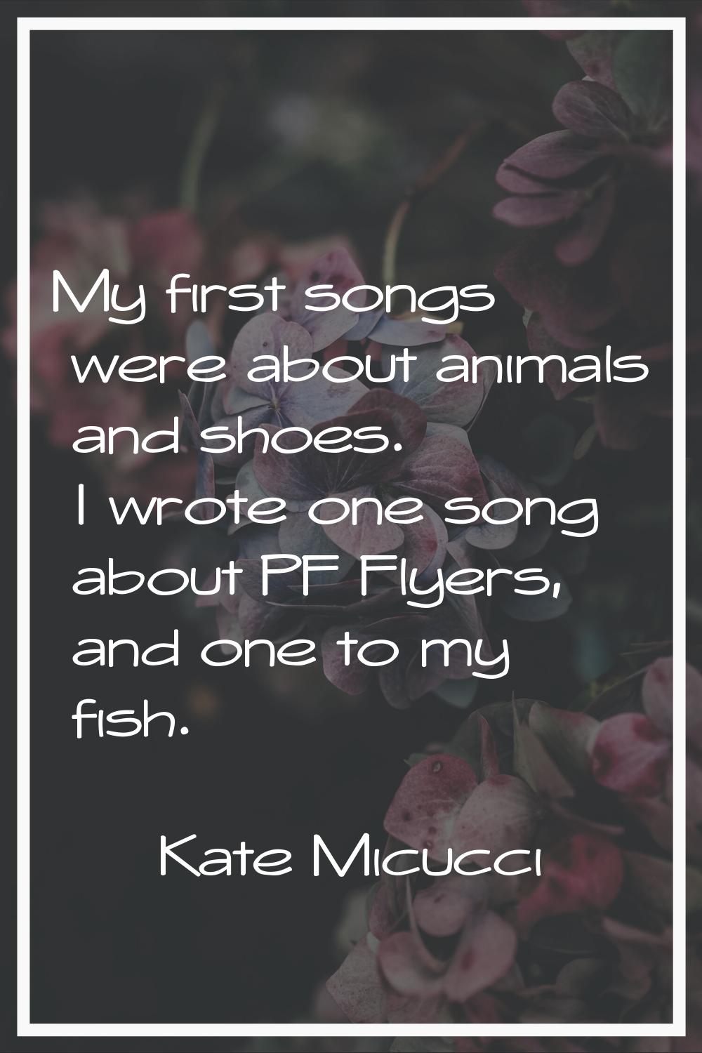 My first songs were about animals and shoes. I wrote one song about PF Flyers, and one to my fish.