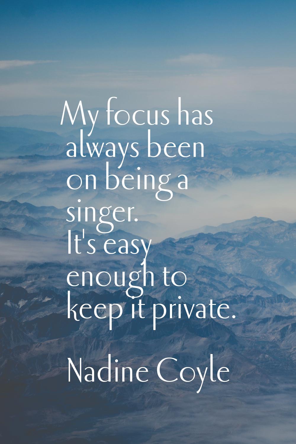 My focus has always been on being a singer. It's easy enough to keep it private.