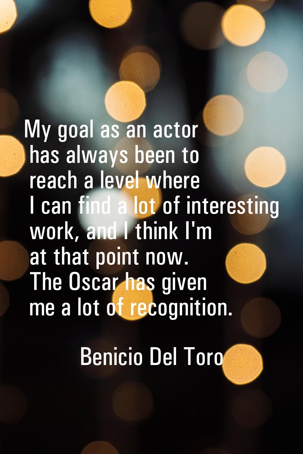 My goal as an actor has always been to reach a level where I can find a lot of interesting work, an
