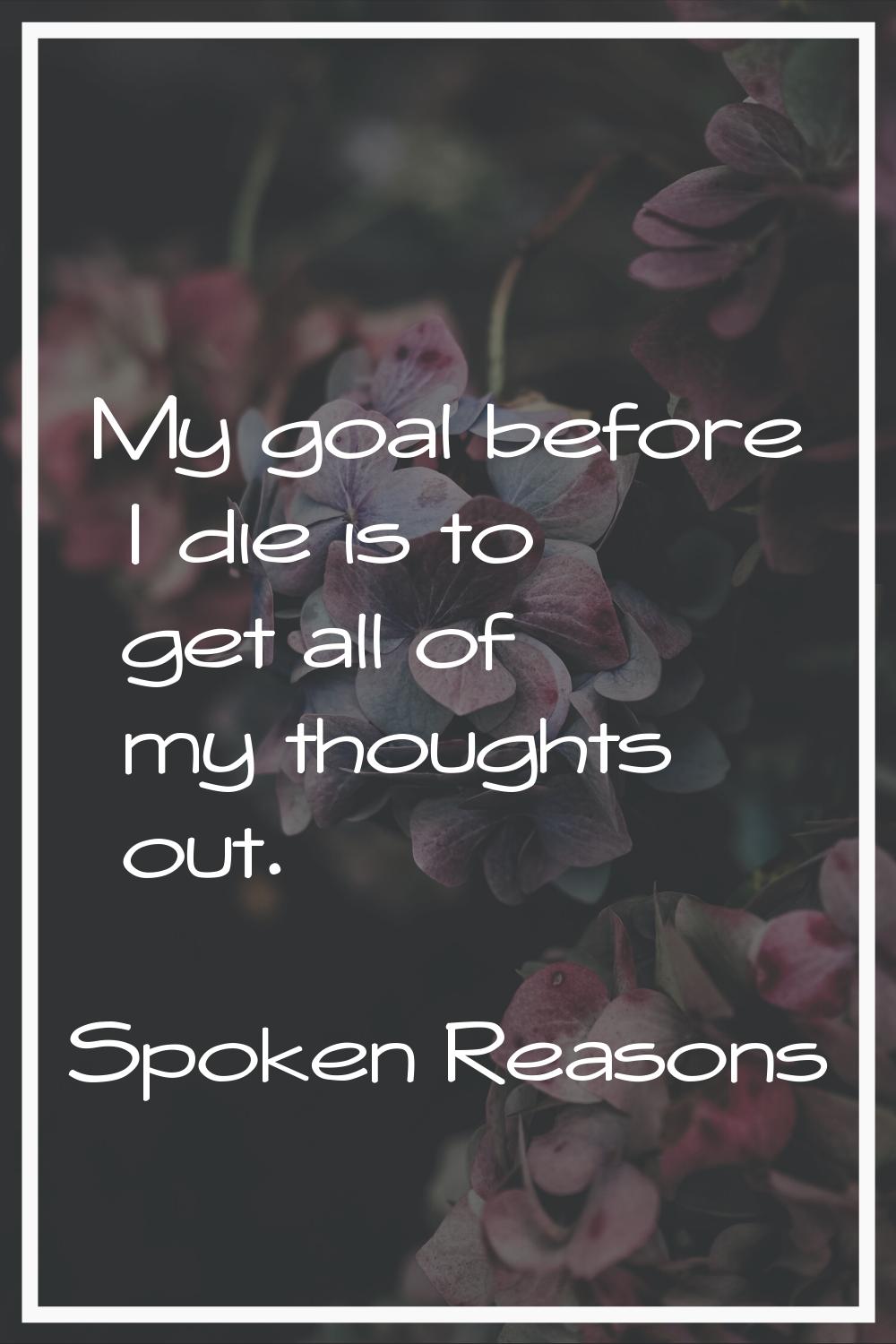 My goal before I die is to get all of my thoughts out.