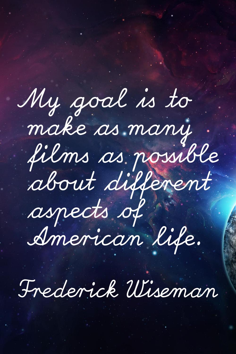 My goal is to make as many films as possible about different aspects of American life.