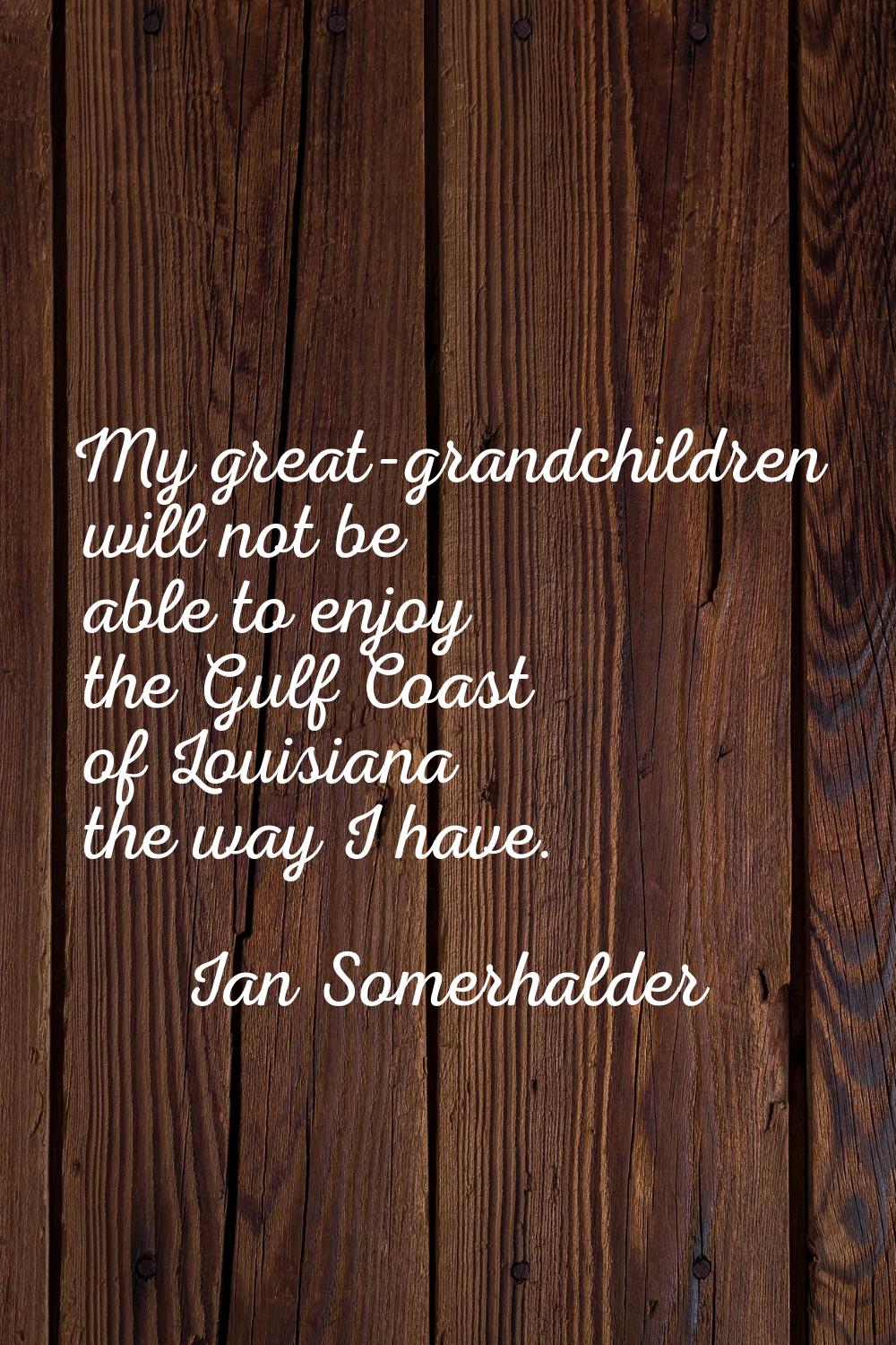 My great-grandchildren will not be able to enjoy the Gulf Coast of Louisiana the way I have.