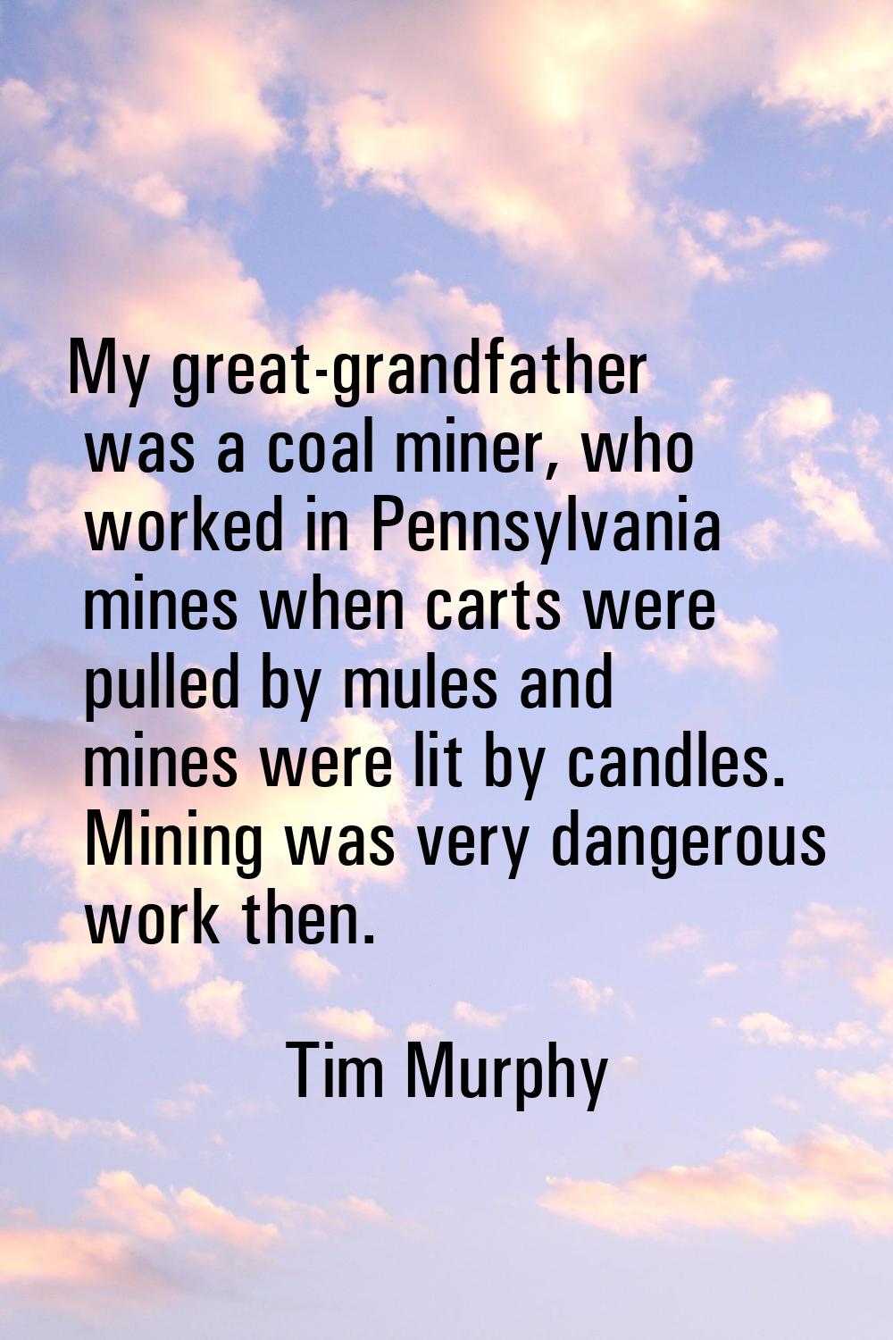 My great-grandfather was a coal miner, who worked in Pennsylvania mines when carts were pulled by m