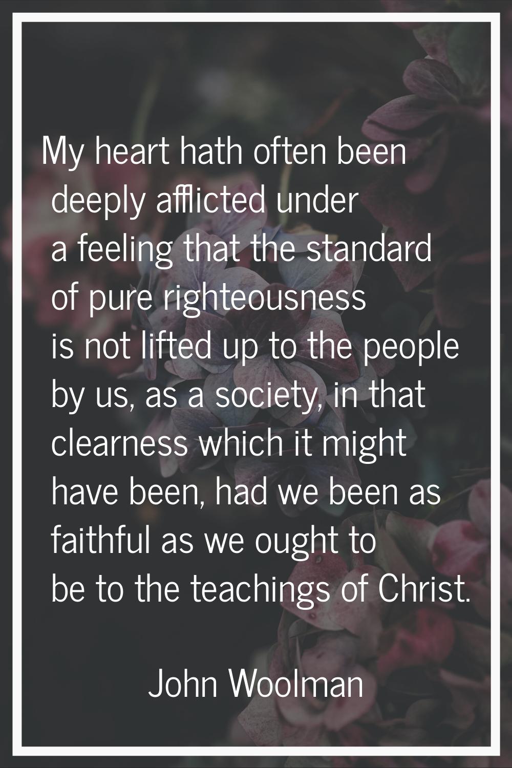 My heart hath often been deeply afflicted under a feeling that the standard of pure righteousness i