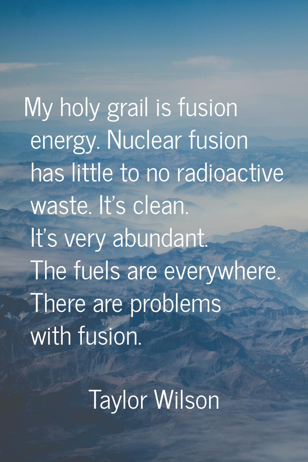 My holy grail is fusion energy. Nuclear fusion has little to no radioactive waste. It's clean. It's