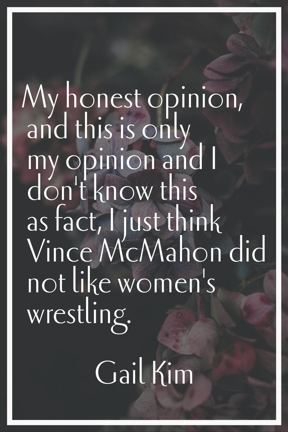 My honest opinion, and this is only my opinion and I don't know this as fact, I just think Vince Mc