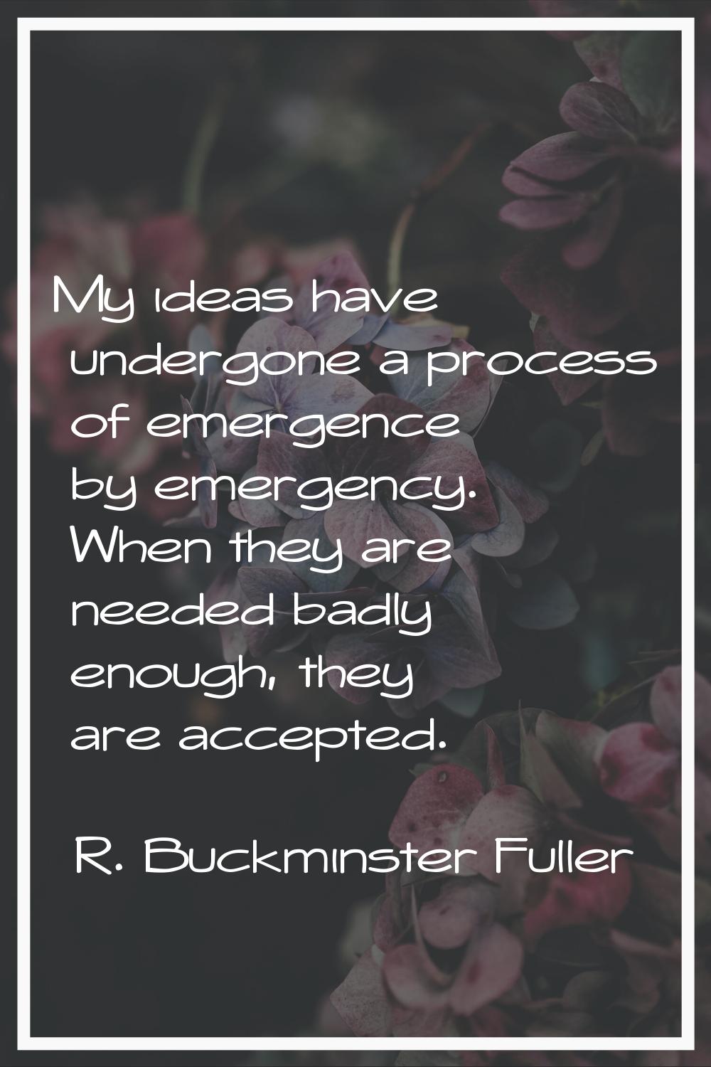 My ideas have undergone a process of emergence by emergency. When they are needed badly enough, the