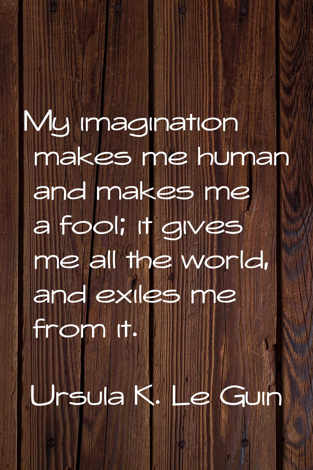 My imagination makes me human and makes me a fool; it gives me all the world, and exiles me from it