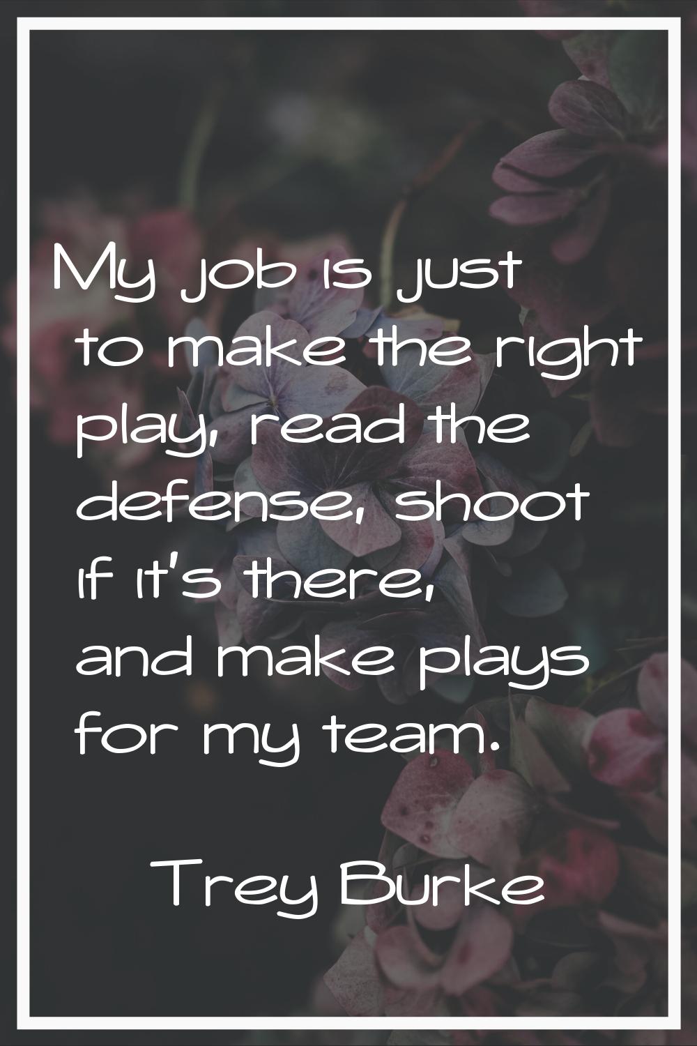 My job is just to make the right play, read the defense, shoot if it's there, and make plays for my