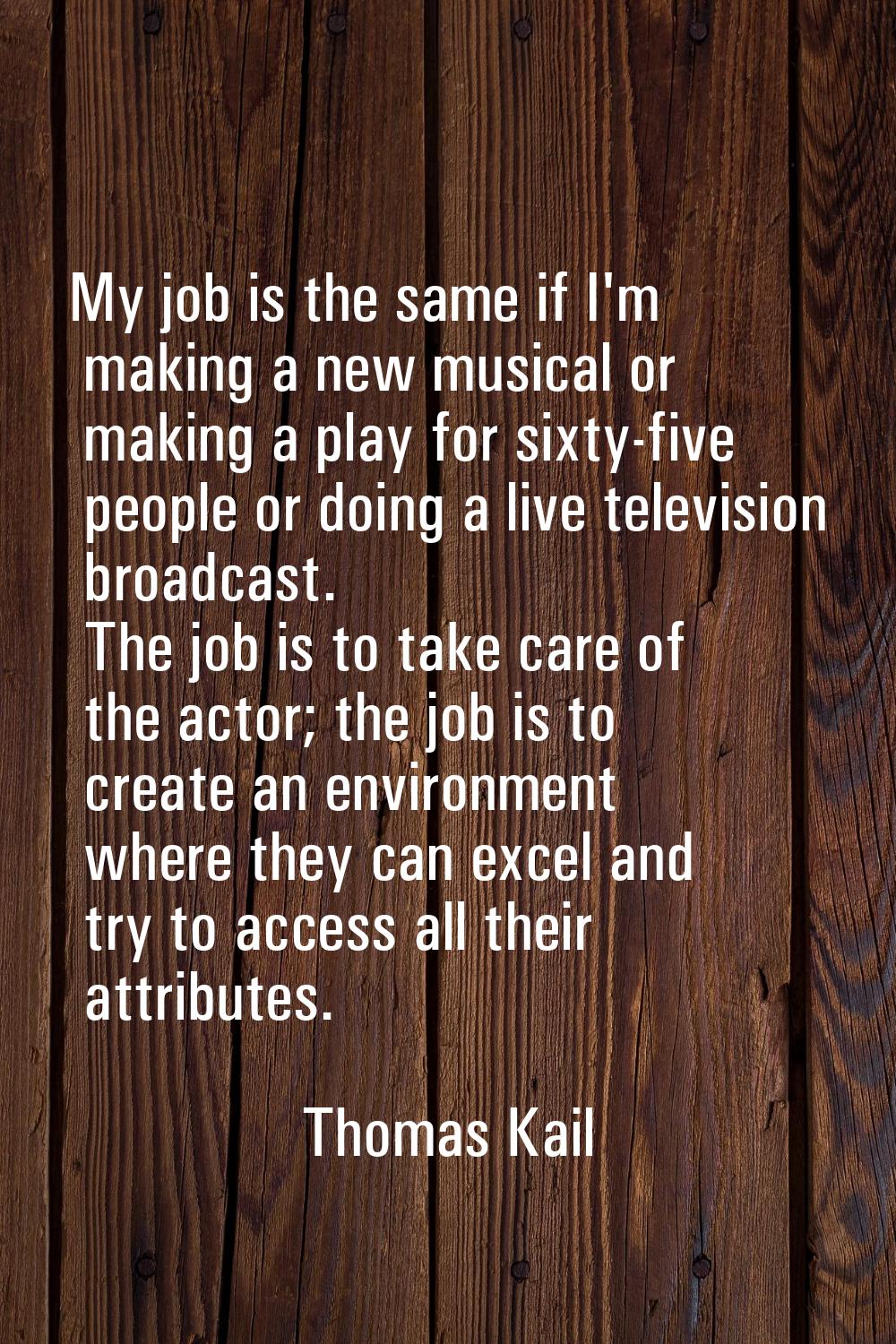 My job is the same if I'm making a new musical or making a play for sixty-five people or doing a li