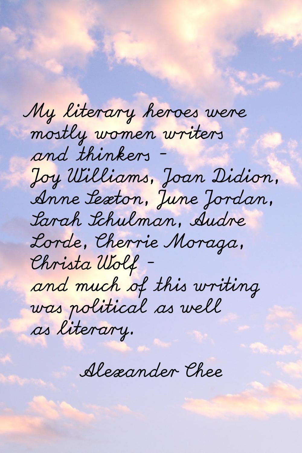 My literary heroes were mostly women writers and thinkers - Joy Williams, Joan Didion, Anne Sexton,
