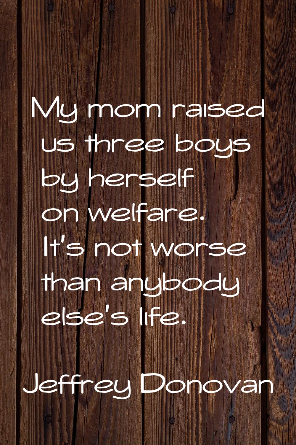 My mom raised us three boys by herself on welfare. It's not worse than anybody else's life.