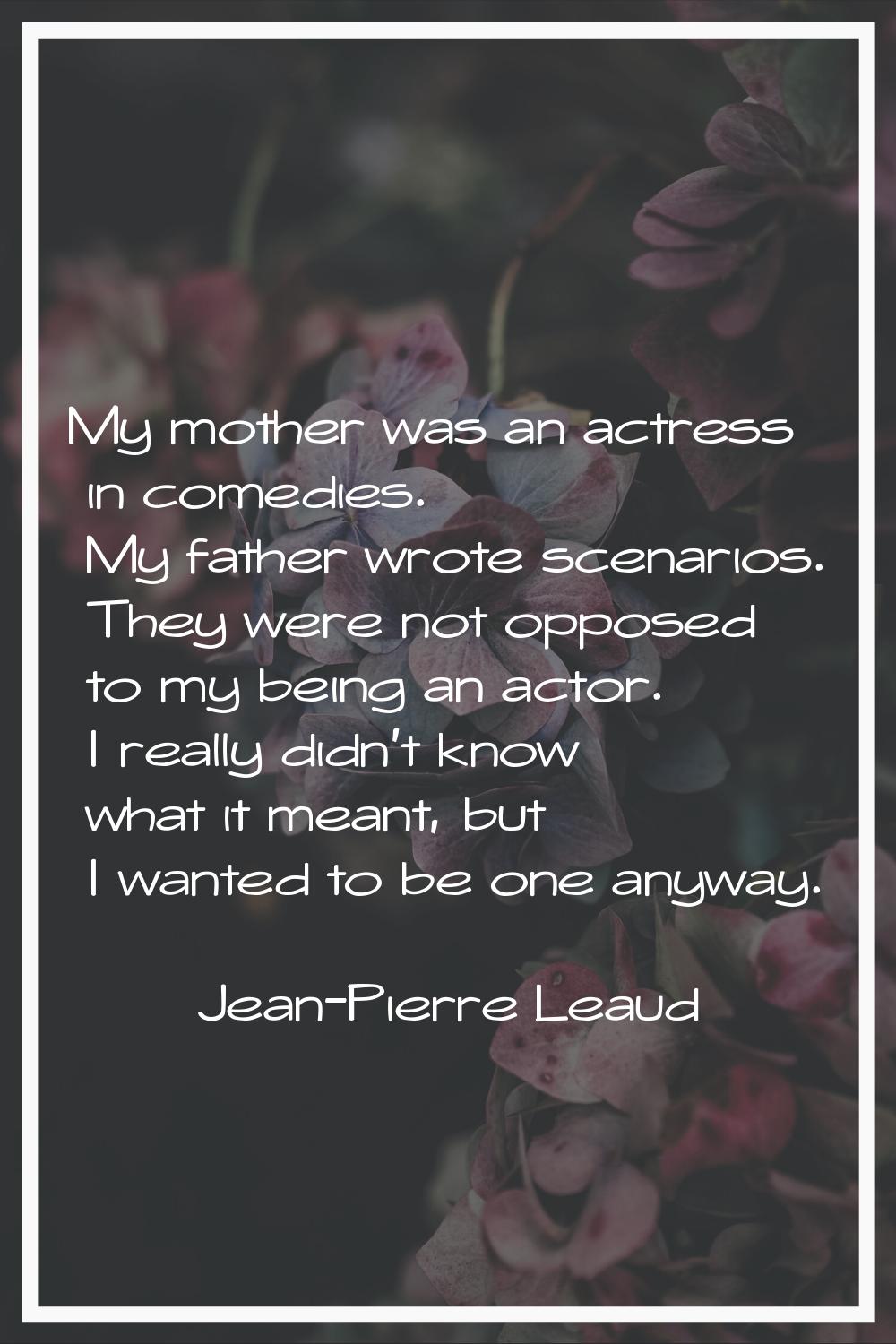 My mother was an actress in comedies. My father wrote scenarios. They were not opposed to my being 