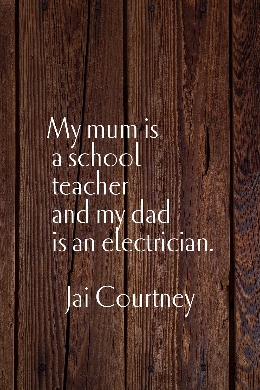 My mum is a school teacher and my dad is an electrician.