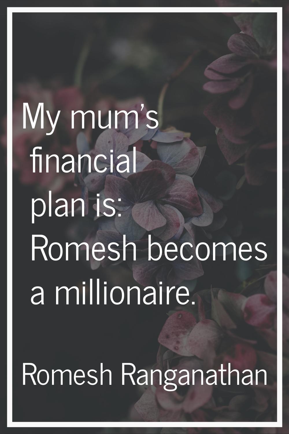 My mum's financial plan is: Romesh becomes a millionaire.