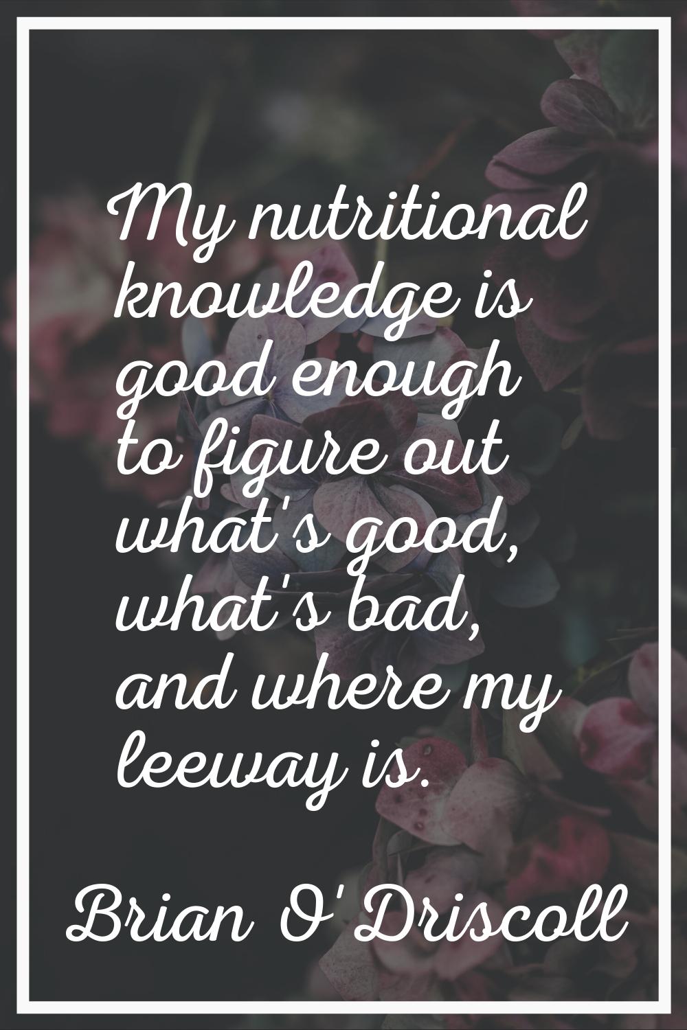 My nutritional knowledge is good enough to figure out what's good, what's bad, and where my leeway 
