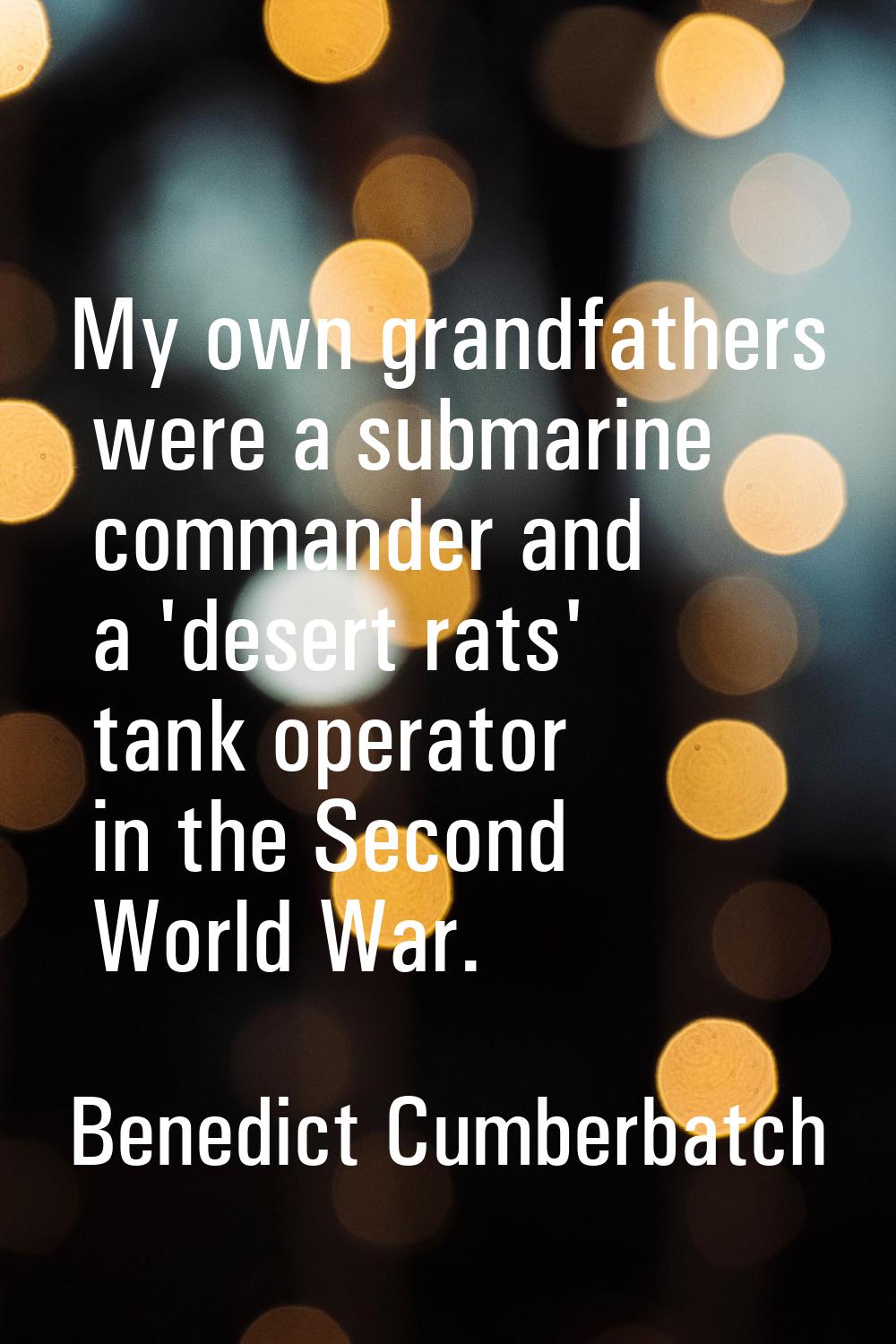 My own grandfathers were a submarine commander and a 'desert rats' tank operator in the Second Worl