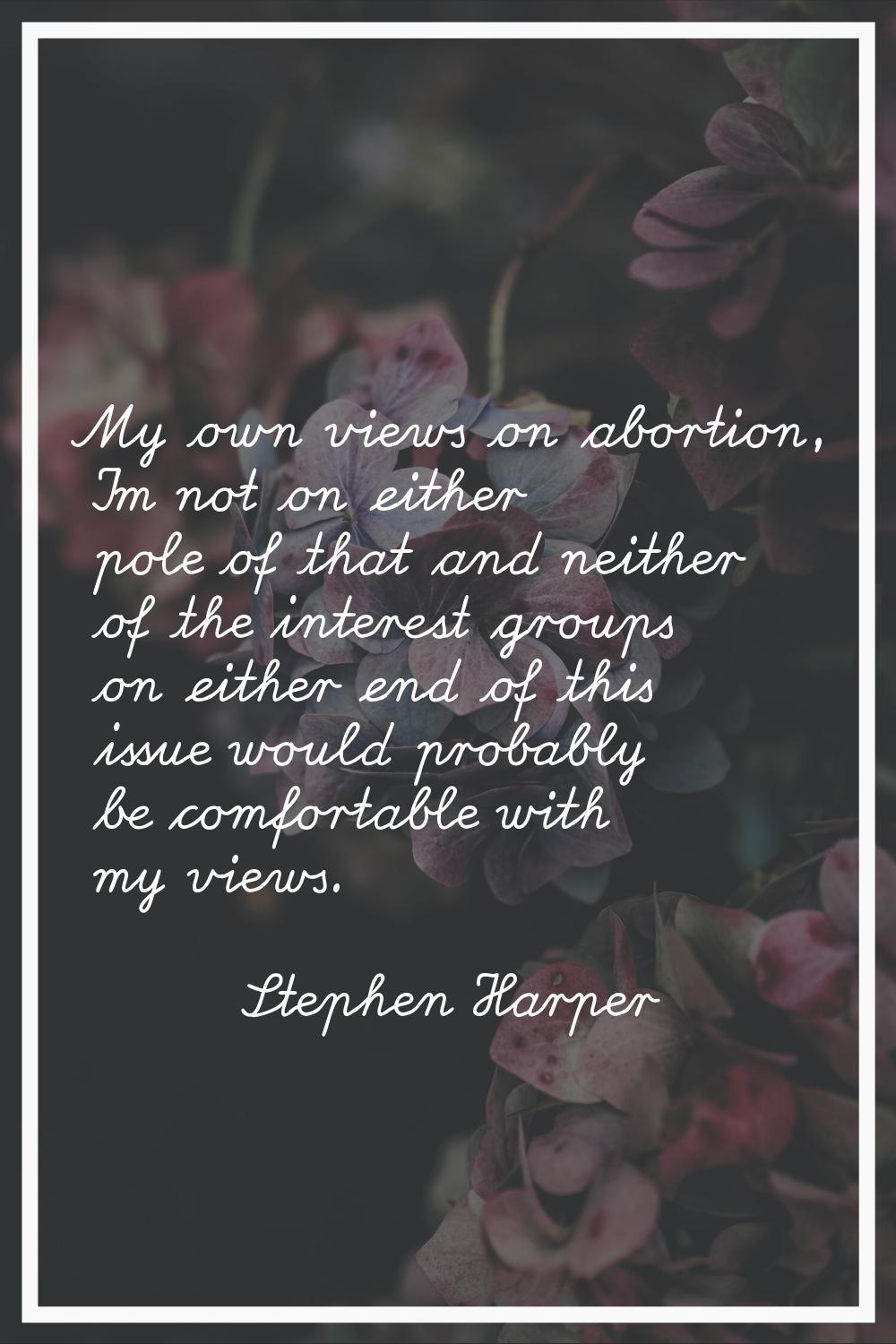 My own views on abortion, I'm not on either pole of that and neither of the interest groups on eith